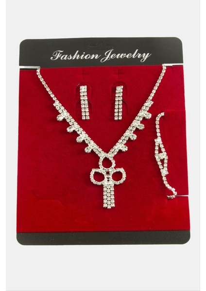 Ds-Derin Göz Taşlı Lüks Suyolu Set Kolye-Gümüş Rengi fiyatları