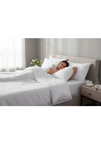 Lumira Çizgili Pamuk Saten Nevresim Takımı | Tek Kişilik Premium | 83 Tel Otel Serisi | 160X230
