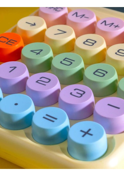Sarı Renkli 12 Haneli 4 Fonksiyonlu Renkli Mekanik Hesap Makinesi Şirin Yuvarlak Tuşlu Ofis Masaüstü Hesap Makinesi