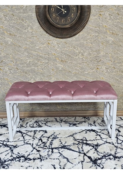 Beyaz Boyalı Içi Kareli Diktörtgen 100 cm x 40 cm Oturak Puf - Bench - Makyaj Oturağı - Oturak Pembe Renk 100 x 40 Boyut/ebat fiyatları