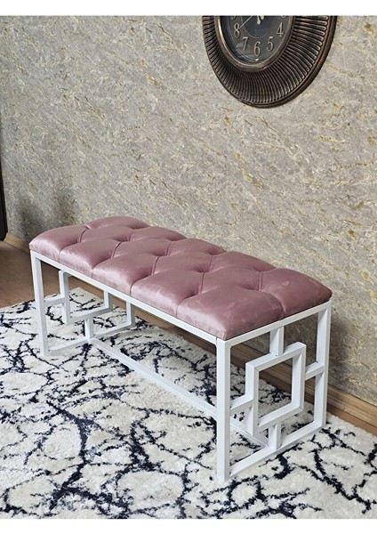 Beyaz Boyalı Içi Kareli Diktörtgen 100 cm x 40 cm Oturak Puf - Bench - Makyaj Oturağı - Oturak Pembe Renk 100 x 40 Boyut/ebat fırsatları