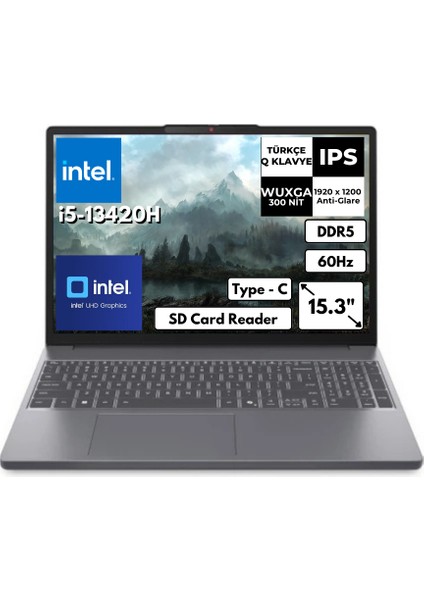 Ideapad Slim 3 15IRH10 I5-13420H 16 GB 512 GB SSD UHD Graphics 15.3" Wuxga Windows 11 Home Notebook 83K1004ETRAT17