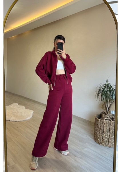 Kadın Fermuarlı Oversize Sweat ve Yüksek Bel Eşofman Takımı NM018