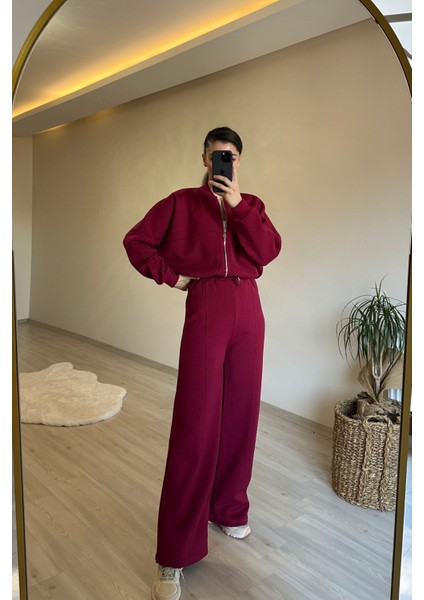 Kadın Fermuarlı Oversize Sweat ve Yüksek Bel Eşofman Takımı NM018 fırsatları