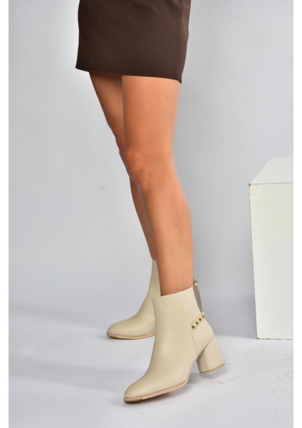 V848241409 Bej Kalın Topuklu Kadın Bot fırsatları