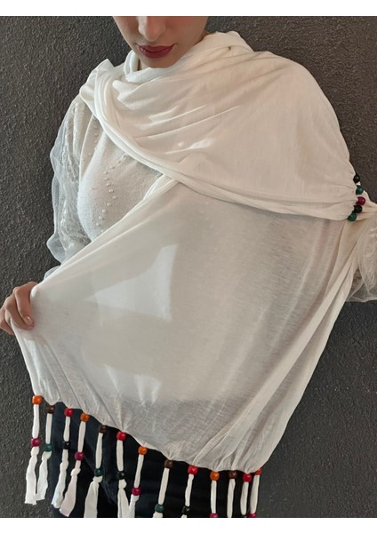 Penye Boncuklu Tasarım Kadın Şal Fular 160X40 cm fırsatları