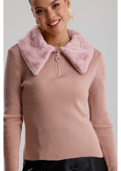 Kadın Kürk Yakalı Kazak indirimleri