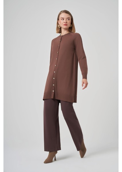 300T Yakası Taş Işlemeli Merserize Tunik Kahve fiyatları