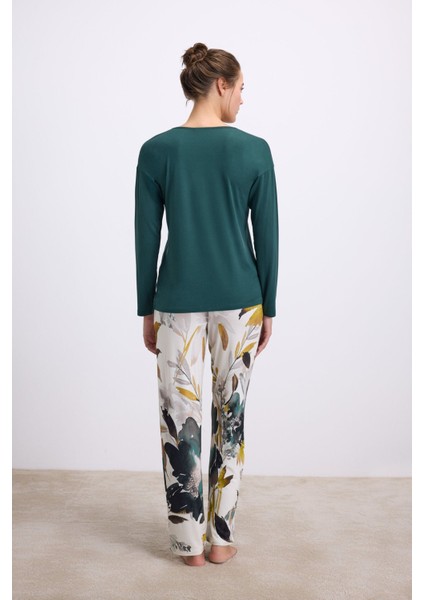 11552 Bayan Pijama Takım -Yeşil - -- L modelleri