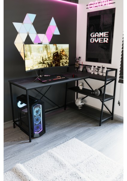 Siyah Oyuncu Masası, Çift Yön Kullanıma Uygun, Bilgisayar Masası, Gamer Masası, Gaming Masa, L Masa