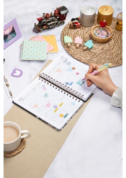 2025-2026 A5 Akademik Ajanda Spiralli Kuşe Kapak 16 Aylık - Yıldızlı Kedi fırsatları