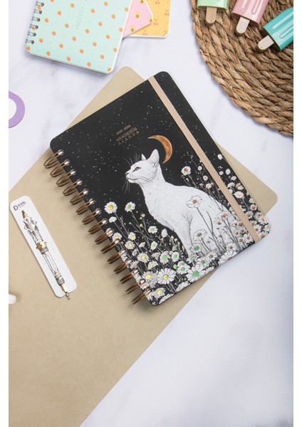 2025-2026 A5 Akademik Ajanda Spiralli Kuşe Kapak 16 Aylık - Yıldızlı Kedi indirimleri