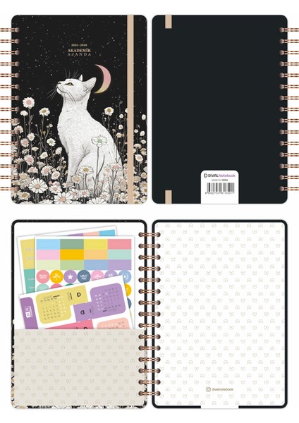 2025-2026 A5 Akademik Ajanda Spiralli Kuşe Kapak 16 Aylık - Yıldızlı Kedi