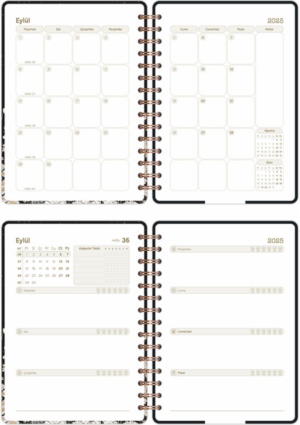 2025-2026 A5 Akademik Ajanda Spiralli Kuşe Kapak 16 Aylık - Yıldızlı Kedi