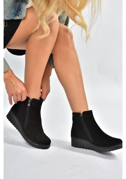 V324800402 Siyah Hakiki Deri Süet Kadın Bot modelleri