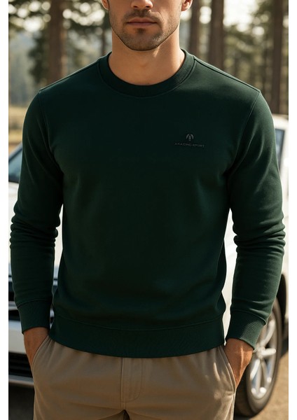 Erkek Mevsimlik Salaş Uzun Kol Yeşil Sweatshirt