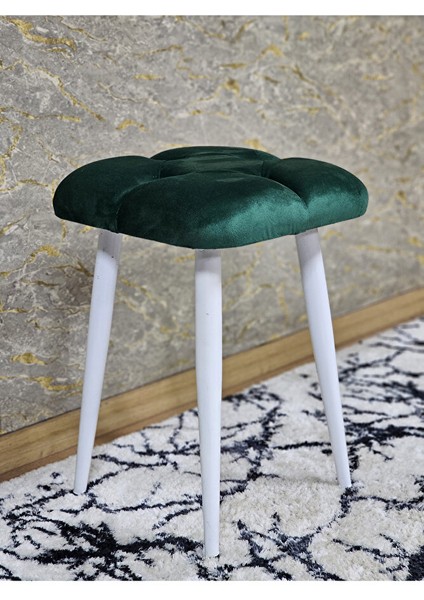 Kare Beyaz Boyalı Konik Ayaklı Tabure - Oturak - Bar Taburesi - Ayaklı Tabure Yeşil Renk 33 x 48 Boyut/ebat