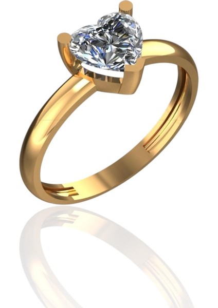 Kalp Taş Sadekar Pırlanta Modeli Çok Şık 14 Ayar Altın Yüzük