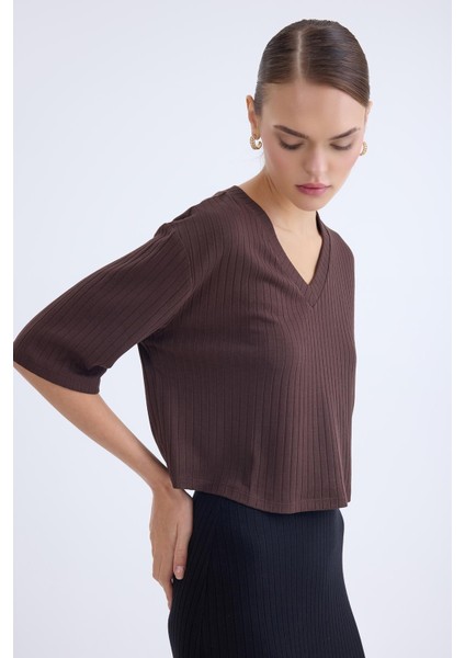 V Yaka Kısa Kol Bluz modelleri