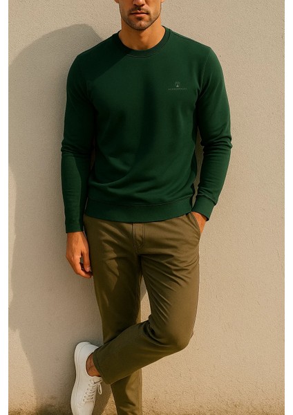 Erkek Mevsimlik Salaş Uzun Kol Yeşil Sweatshirt
