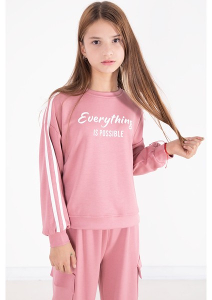 Pembe Yazı Baskılı Şeritli Kız Çocuk Alt Üst Takım 22771 fiyatları