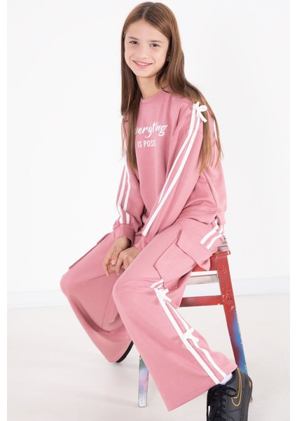 Pembe Yazı Baskılı Şeritli Kız Çocuk Alt Üst Takım 22771 indirimleri