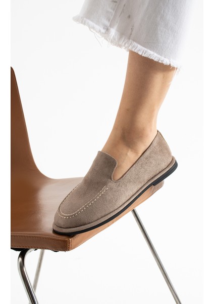 Konforlu Kadın Süet Mokasen Ayakkabı Loafer