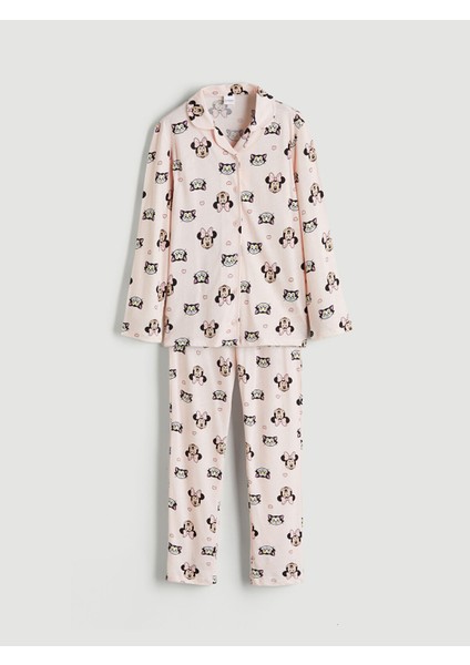Yeni Sezon Gömlek Yaka Minnie Mouse Baskılı Kız Çocuk Pijama Takımı