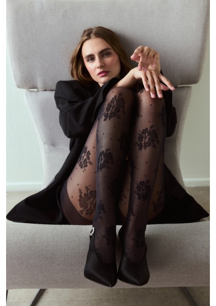 Siyah Romantic Floral Külotlu Çorap modelleri