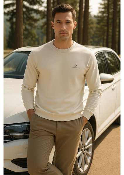 Erkek Mevsimlik Salaş Uzun Kol Krem Sweatshirt modelleri