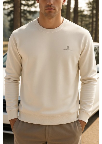 Erkek Mevsimlik Salaş Uzun Kol Krem Sweatshirt fırsatları