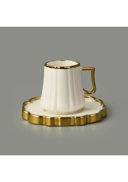 Isla 6'lı Kahve Fincanı - Beyaz / Sarı