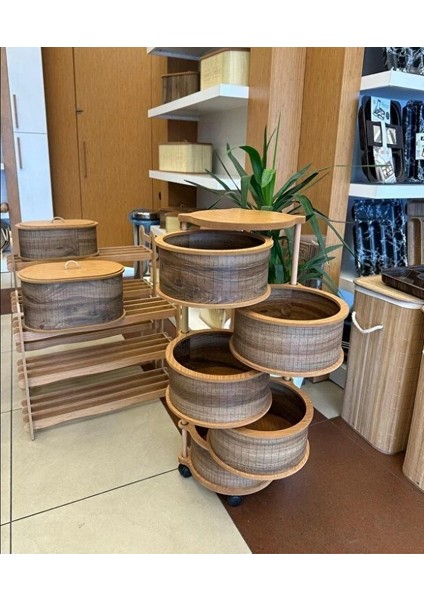 Ahşap Yuvarlak Sebzelik 5 Katlı Yana Açılır Patates Soğan Tekerlekli Sebzelik fiyatları