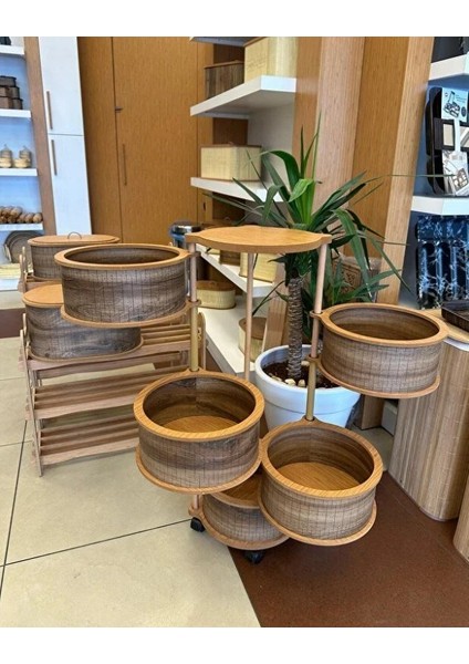 Ahşap Yuvarlak Sebzelik 5 Katlı Yana Açılır Patates Soğan Tekerlekli Sebzelik modelleri