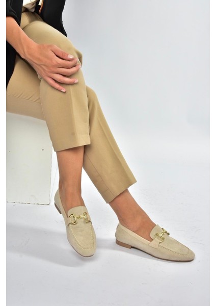 V780161202 Bej Süet Günlük Kadın Ayakkabı