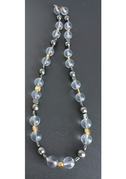 Doğal Taş Kolye ;mavi Topaz ve Hematit Taşı ile Tasarlanmıştır.