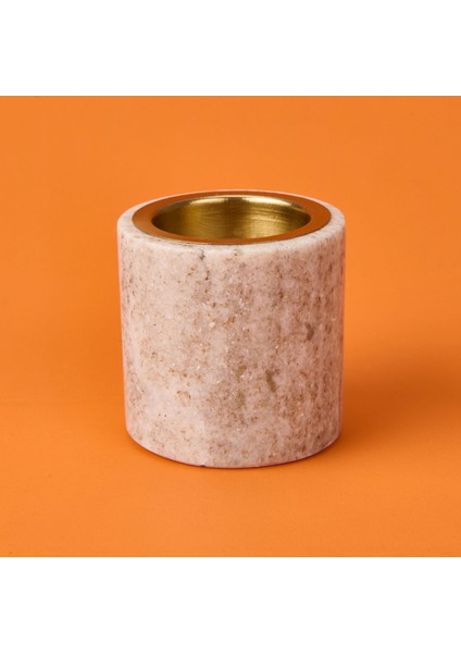 Marble Şamdan Mumluk - Bej - 6 cm