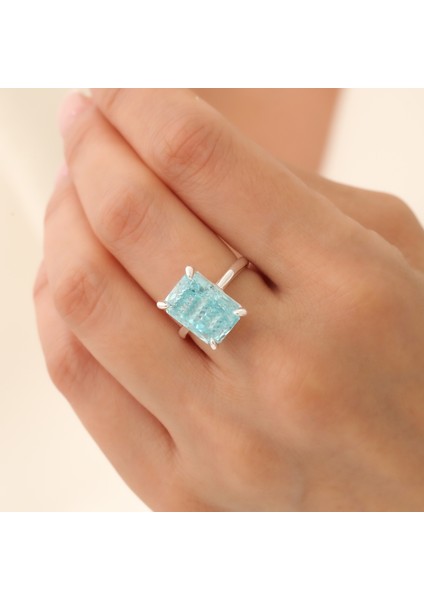925 Ayar Gümüş Akuamarin Baget Taşlı Rodyumlu Yüzük
