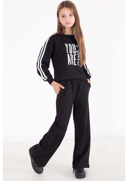 Siyah Yazı Baskılı Kargo Cep Detaylı Kız Çocuk Takım 22775 fiyatları