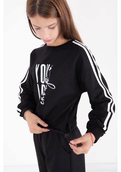 Siyah Yazı Baskılı Kargo Cep Detaylı Kız Çocuk Takım 22775 modelleri