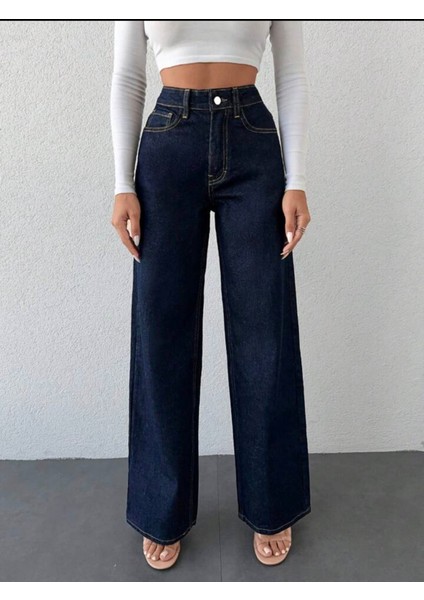 Wide Leg Kadın Likralı Palazzo Kot Denim Pantolon Kapalı Mavi modelleri