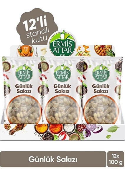 Günlük Sakızı 100 Gram 12'li Ermiş Attar Display standlı kutuda