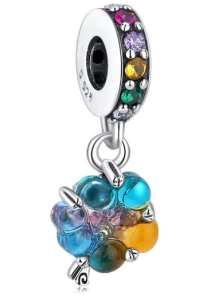 925 Ayar Gümüş Renklerin Dansı Gökkuşağı Taşlı Charm