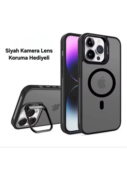 Apple iPhone 14 Pro Max Kamera Lens Koruma Hediyeli Magsafe Özellikli Standlı Premium Lüks Kılıf
