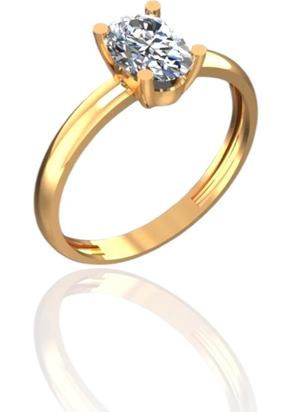 Oval Taş Sadekar Pırlanta Modeli Çok Şık 14 Ayar Altın Yüzük