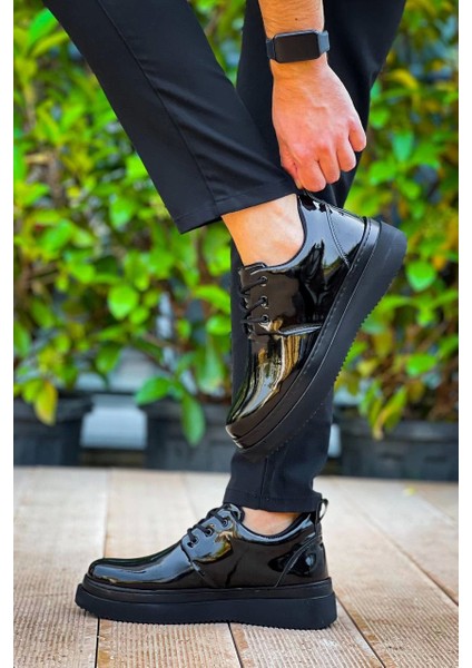 Zr-X3 Siyah Rugan Bağcıklı Günlük Erkek Casual Ayakkabı