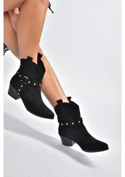 V820320202 Siyah Süet Kalın Topuklu Kadın Bot fırsatları