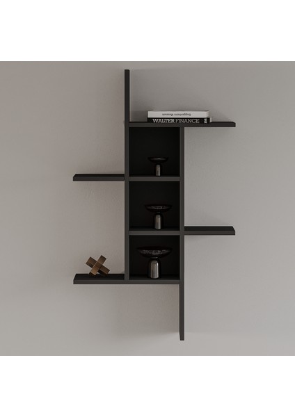 Inarch Dizayn Madagaskar Duvar Rafı – Asimetrik Tasarım, Duvara Monte Dekoratif Kitaplık, Antrasit fiyatları