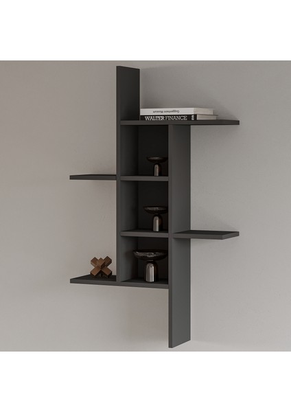 Inarch Dizayn Madagaskar Duvar Rafı – Asimetrik Tasarım, Duvara Monte Dekoratif Kitaplık, Antrasit modelleri
