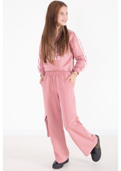 Pembe Yazı Baskılı Kargo Cep Detaylı Kız Çocuk Takım 22776